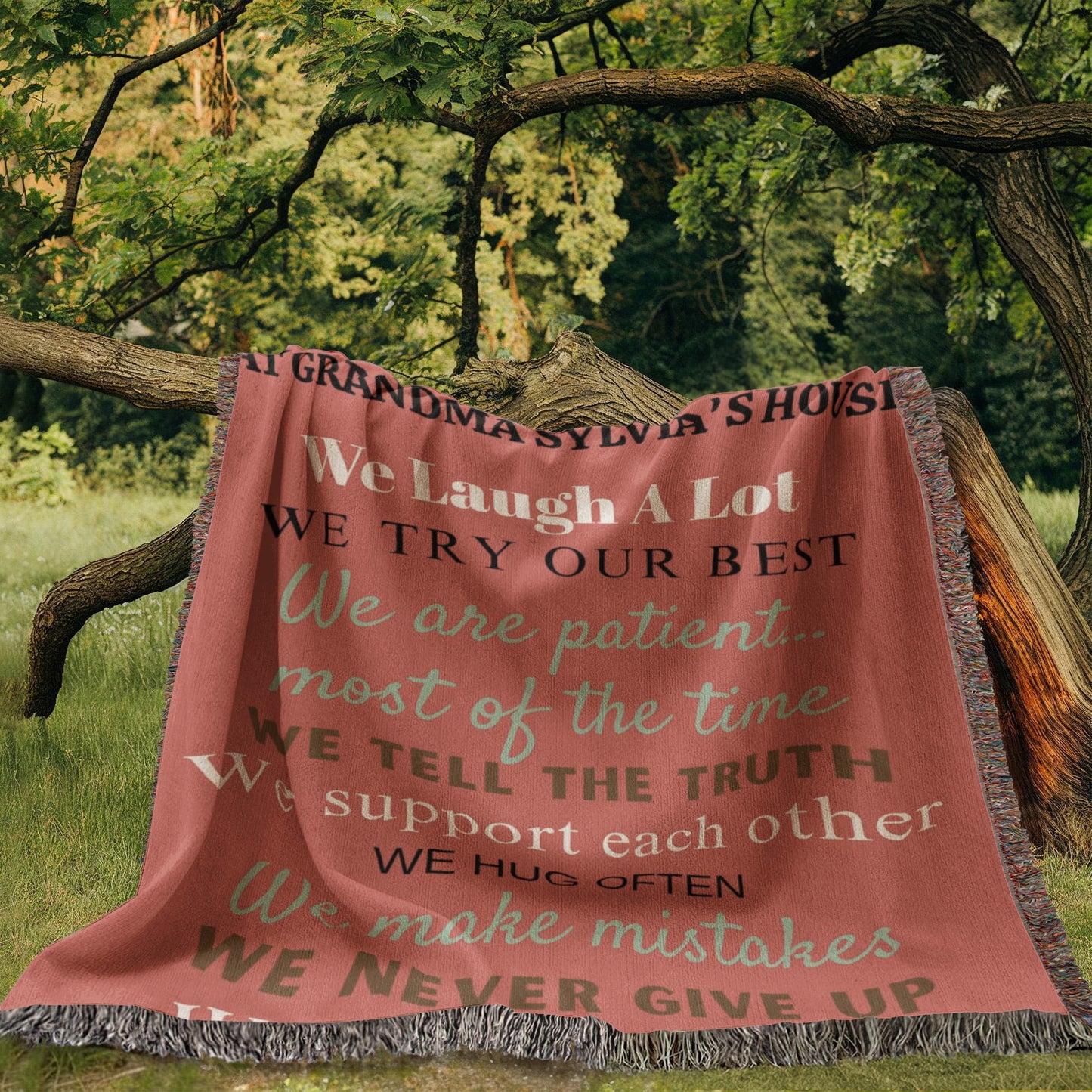 Personalized Heirloom Woven Blanket (Portrait) - At Grandma's House