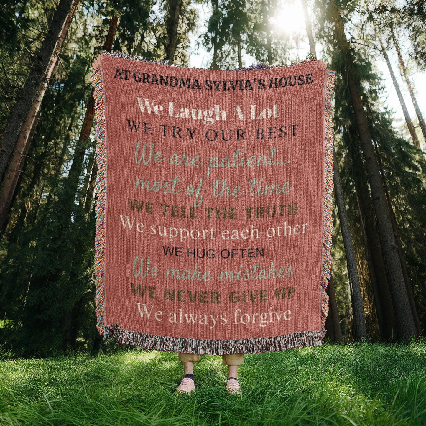 Personalized Heirloom Woven Blanket (Portrait) - At Grandma's House