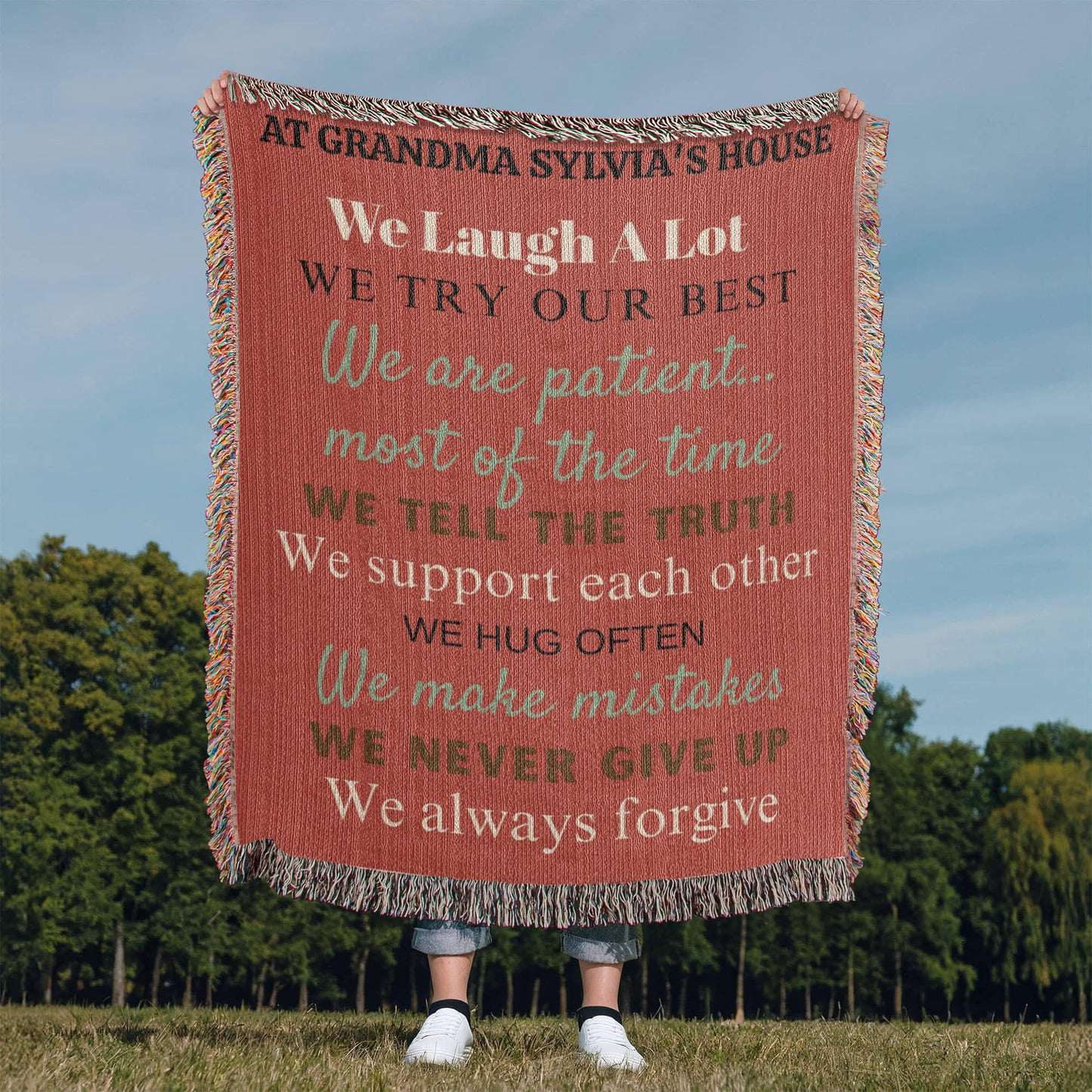 Personalized Heirloom Woven Blanket (Portrait) - At Grandma's House