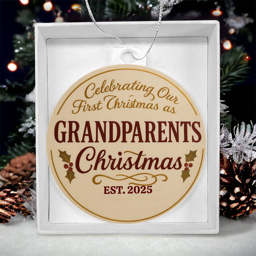 "Our First Christmas as Grandparents 2025 Keepsake Ornament - Personalized Wood Christmas Tree Decoration - New Grandparent Gift"