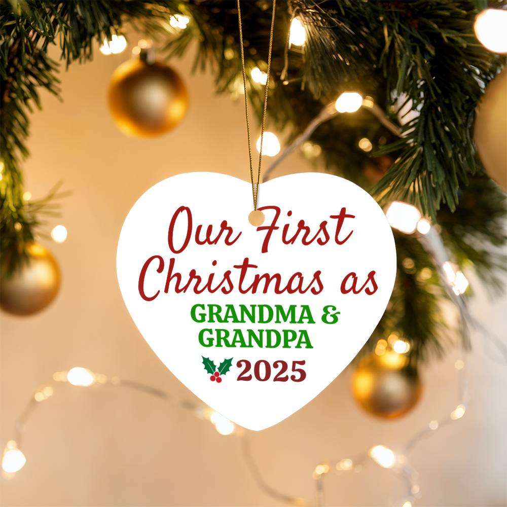 ✨ Our First Christmas as Grandparents Personalized High Gloss Heart Ornament