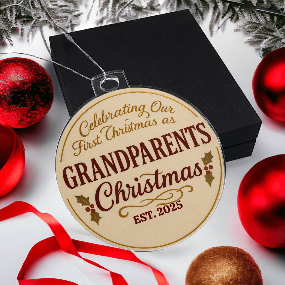 "Our First Christmas as Grandparents 2025 Keepsake Ornament - Personalized Wood Christmas Tree Decoration - New Grandparent Gift"