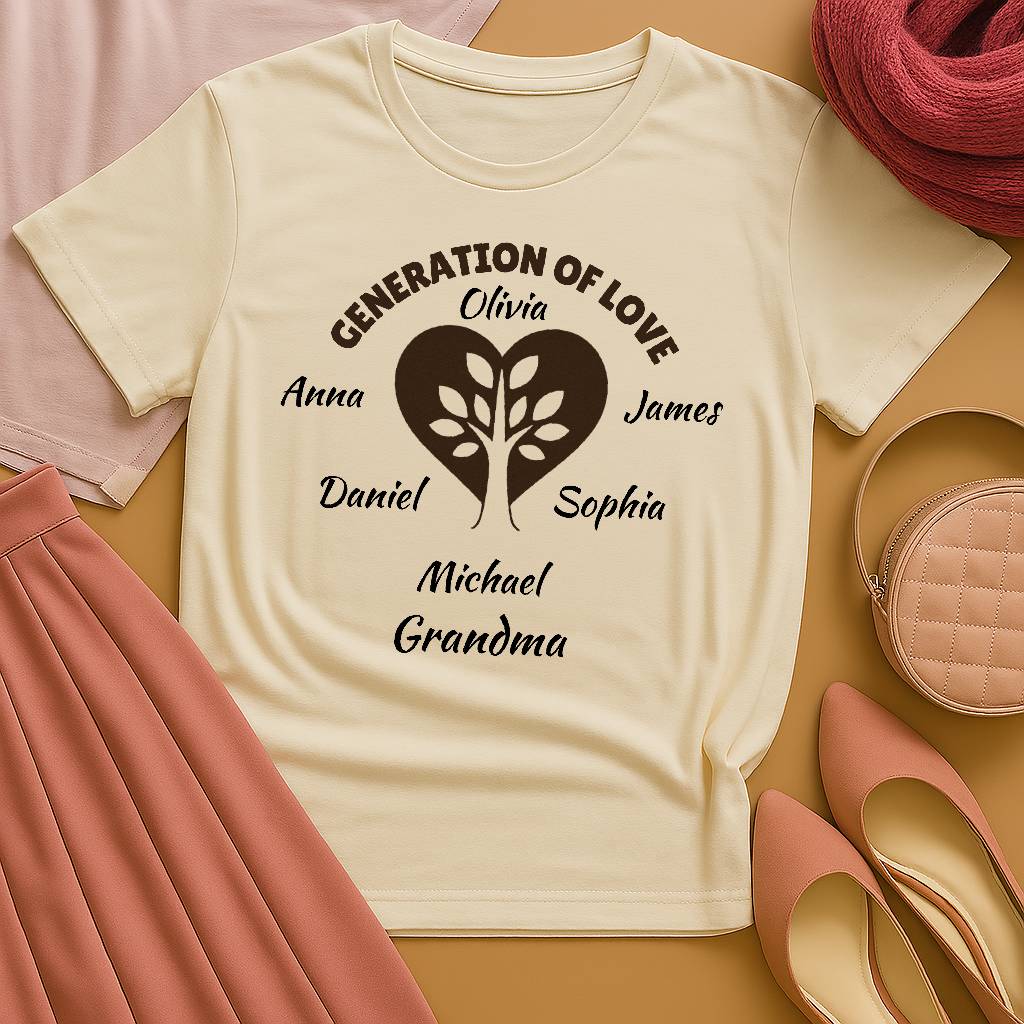 Generations of Love T-Shirt – Personalized Grandparent Tee with 1–6 Grandkids' Names