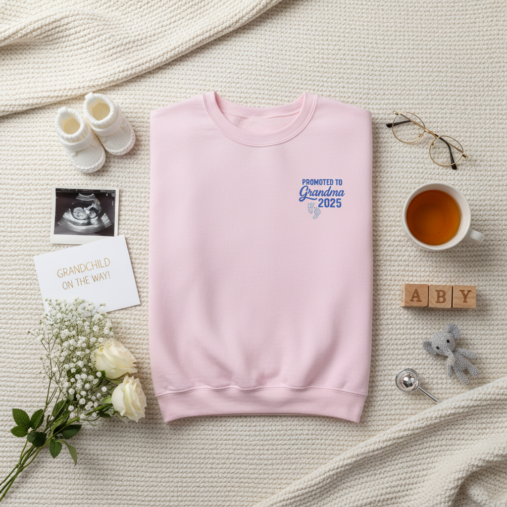 Promoted to Grandma 2025 Embroidered Design Sweatshirt ā Pregnancy Reveal Gift for Future Grandmas