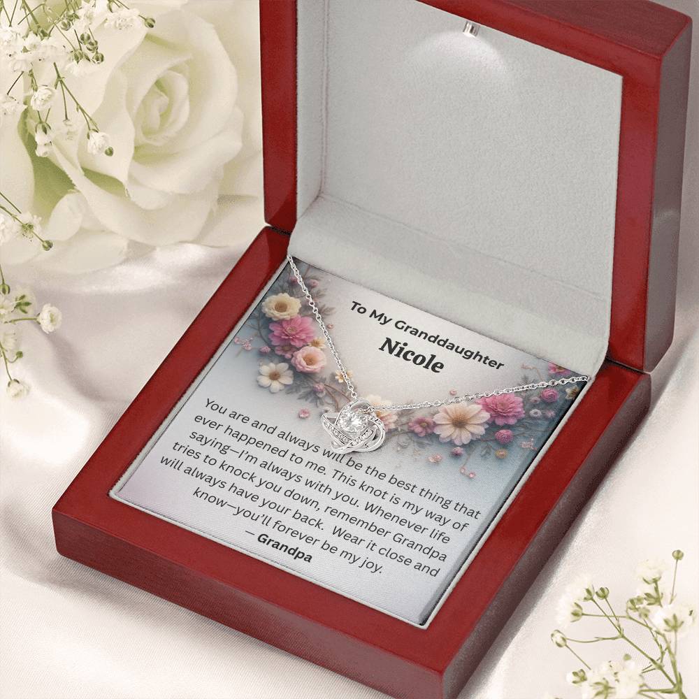 Personalized Granddaughter Love Knot Necklace – “You’ll Forever Be My Joy” from Grandpa