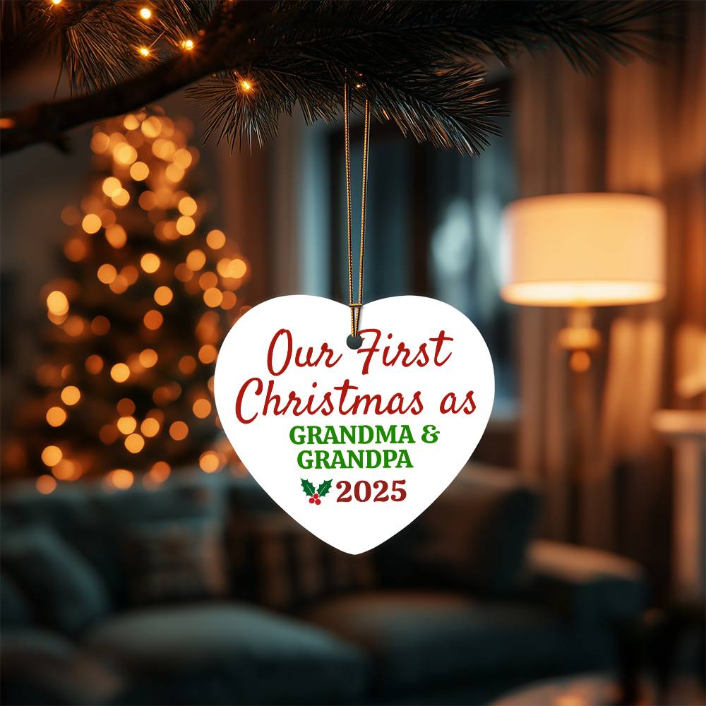 ✨ Our First Christmas as Grandparents Personalized High Gloss Heart Ornament