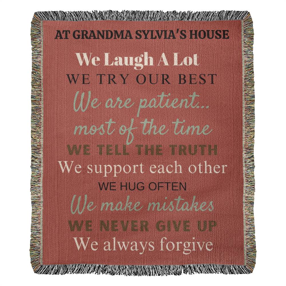 Personalized Heirloom Woven Blanket (Portrait) - At Grandma's House