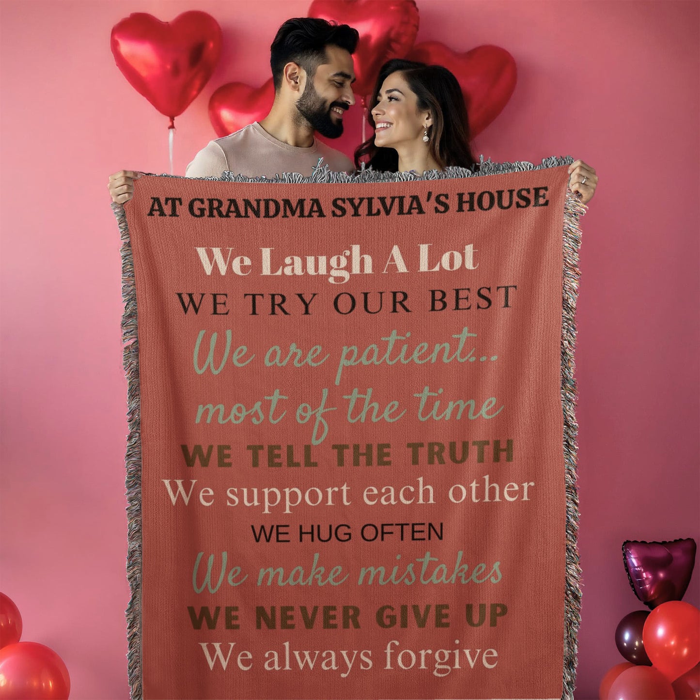 Personalized Heirloom Woven Blanket (Portrait) - At Grandma's House