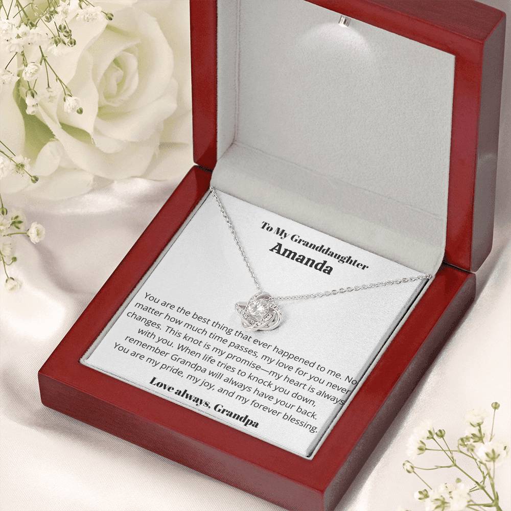 Personalized Granddaughter Love Knot Necklace – “You Are My Pride, My Joy, My Forever Blessing” from Grandpa