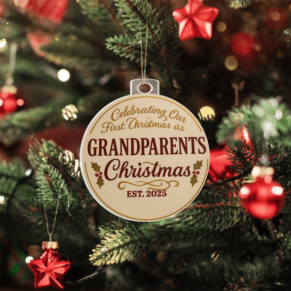 "Our First Christmas as Grandparents 2025 Keepsake Ornament - Personalized Wood Christmas Tree Decoration - New Grandparent Gift"