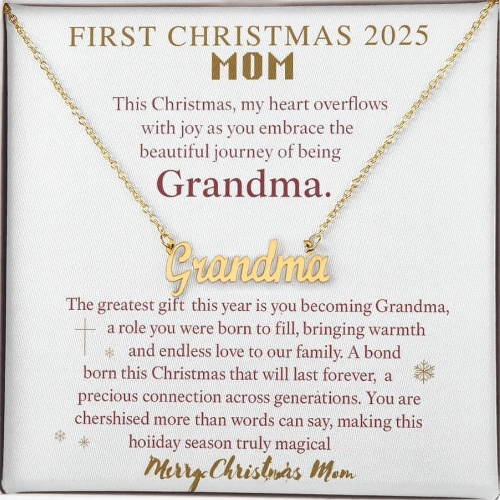 First Christmas 2025 Personalized Grandma Name Necklace - Custom Grandmother Jewelry Gift