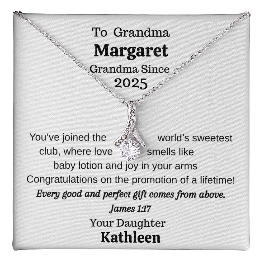 Promoted to Grandma 2025 Personalized Necklace – Custom Names & Faith Message