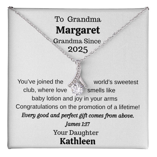 Promoted to Grandma 2025 Personalized Necklace – Custom Names & Faith Message