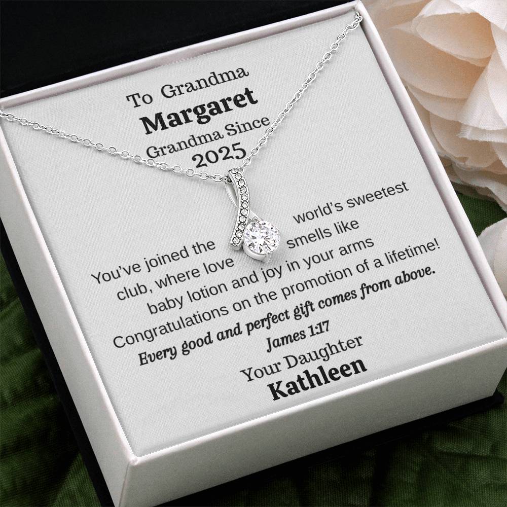 Promoted to Grandma 2025 Personalized Necklace – Custom Names & Faith Message