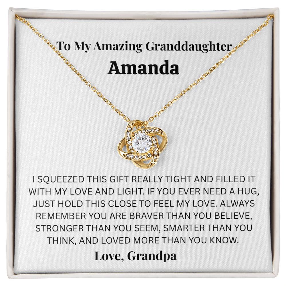 Personalized Granddaughter Love Knot Necklace – “Filled With My Love and Light” Gift from Grandpa