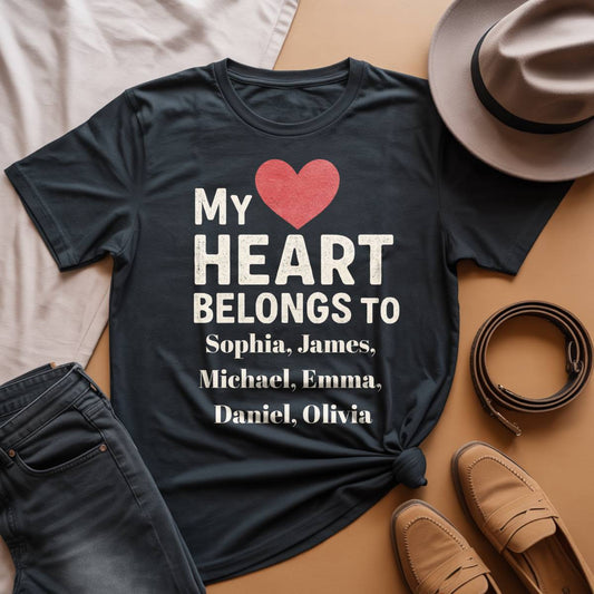 My Heart Belongs to Grandparent T-Shirt – Personalized Title & Grandkids Names