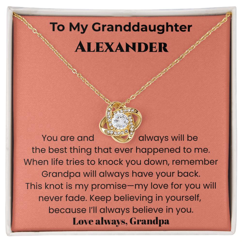 Personalized Granddaughter Love Knot Necklace – “I’ll Always Believe in You” from Grandpa