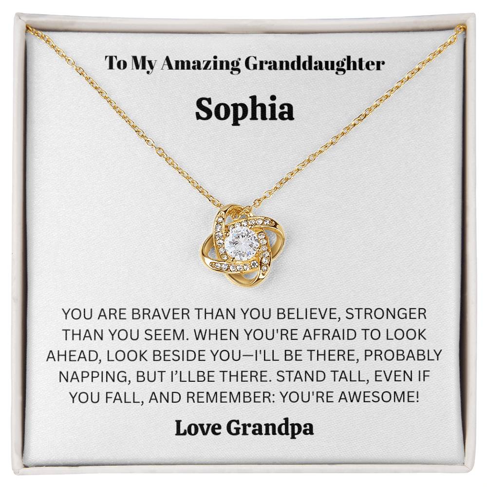 Personalized Granddaughter Love Knot Necklace – “You’re Braver Than You Believe” Funny & Heartfelt Gift from Grandpa