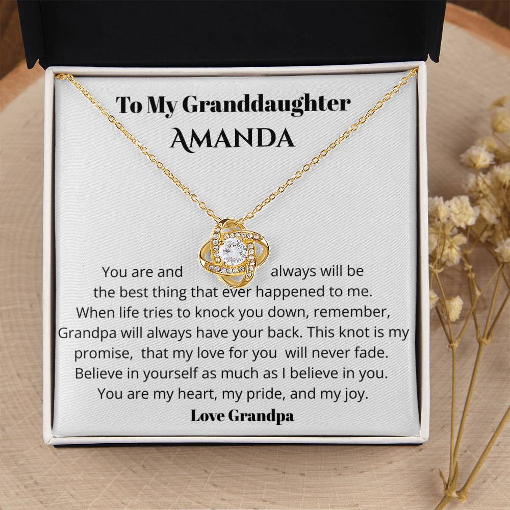 Personalized Granddaughter Love Knot Necklace – “Believe in Yourself” Gift from Grandpa