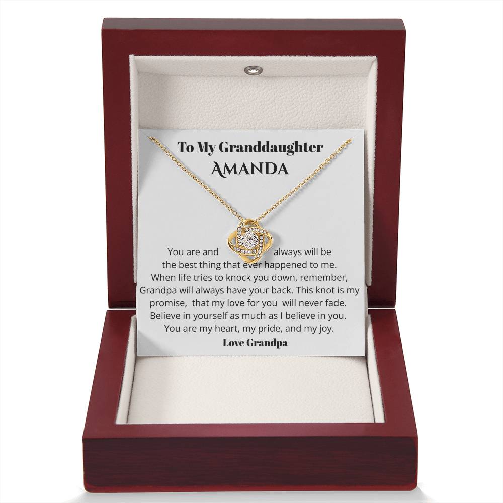 Personalized Granddaughter Love Knot Necklace – “Believe in Yourself” Gift from Grandpa
