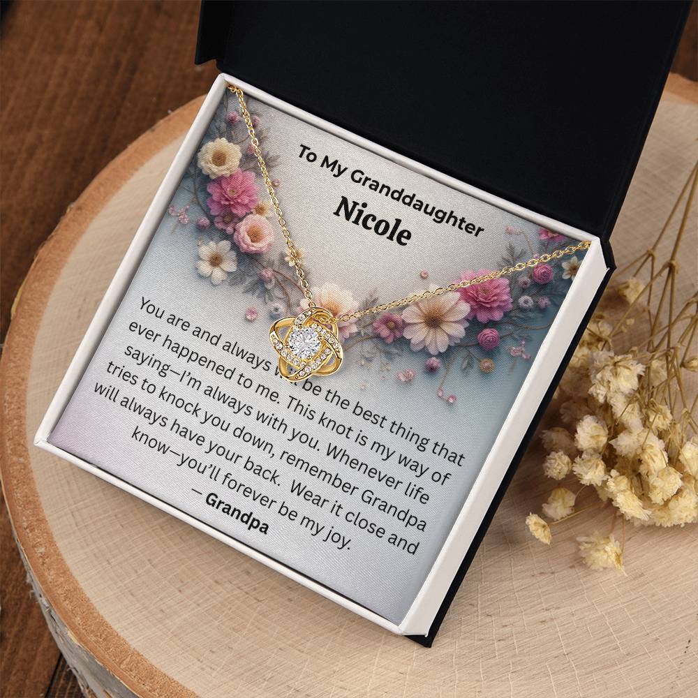 Personalized Granddaughter Love Knot Necklace – “You’ll Forever Be My Joy” from Grandpa