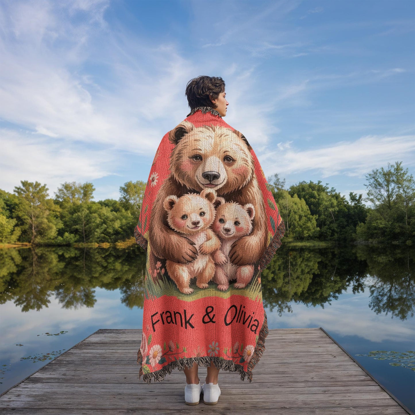 Personalized Mama Bear Heirloom Artwork Woven Blanket (Portrait)