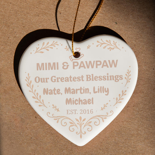 Personalized Ceramic Heart Ornament, Our Greatest Blessings