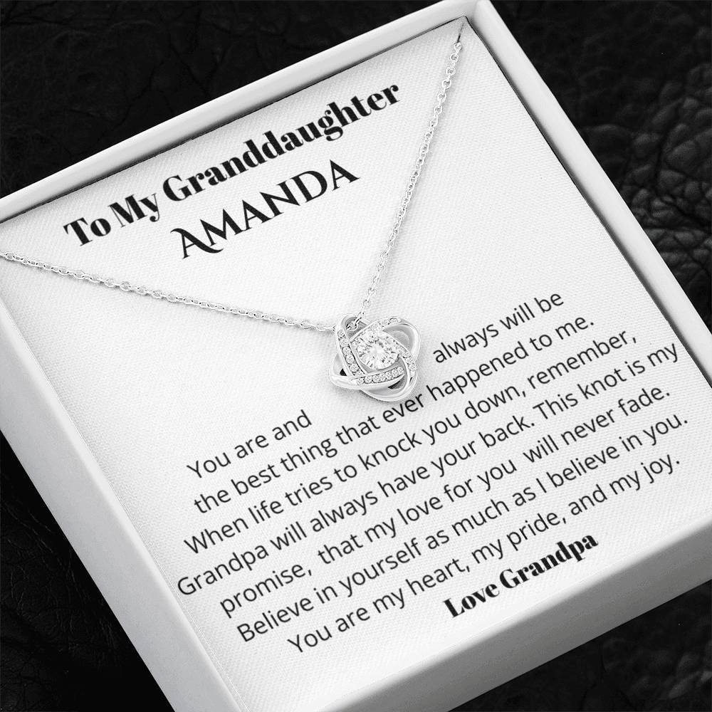 Personalized Granddaughter Love Knot Necklace – “Believe in Yourself” Gift from Grandpa