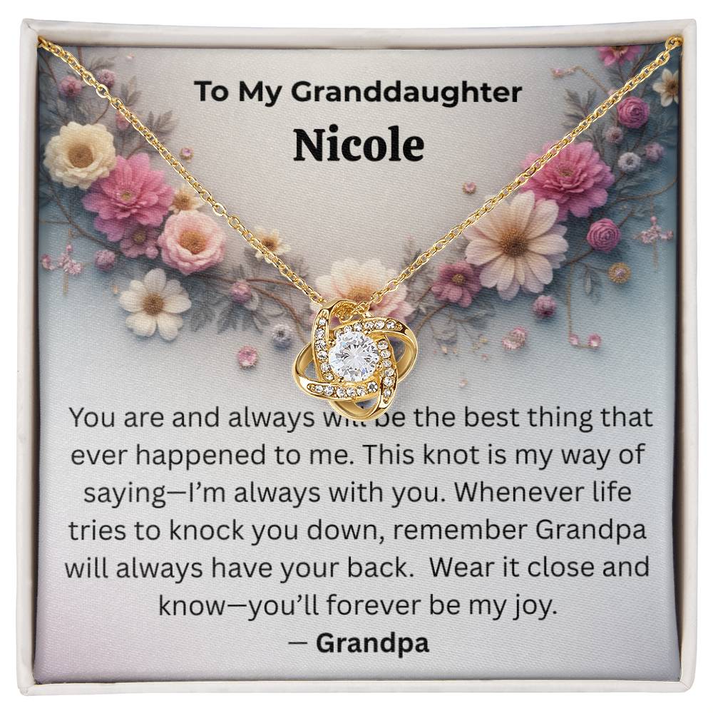 Personalized Granddaughter Love Knot Necklace – “You’ll Forever Be My Joy” from Grandpa