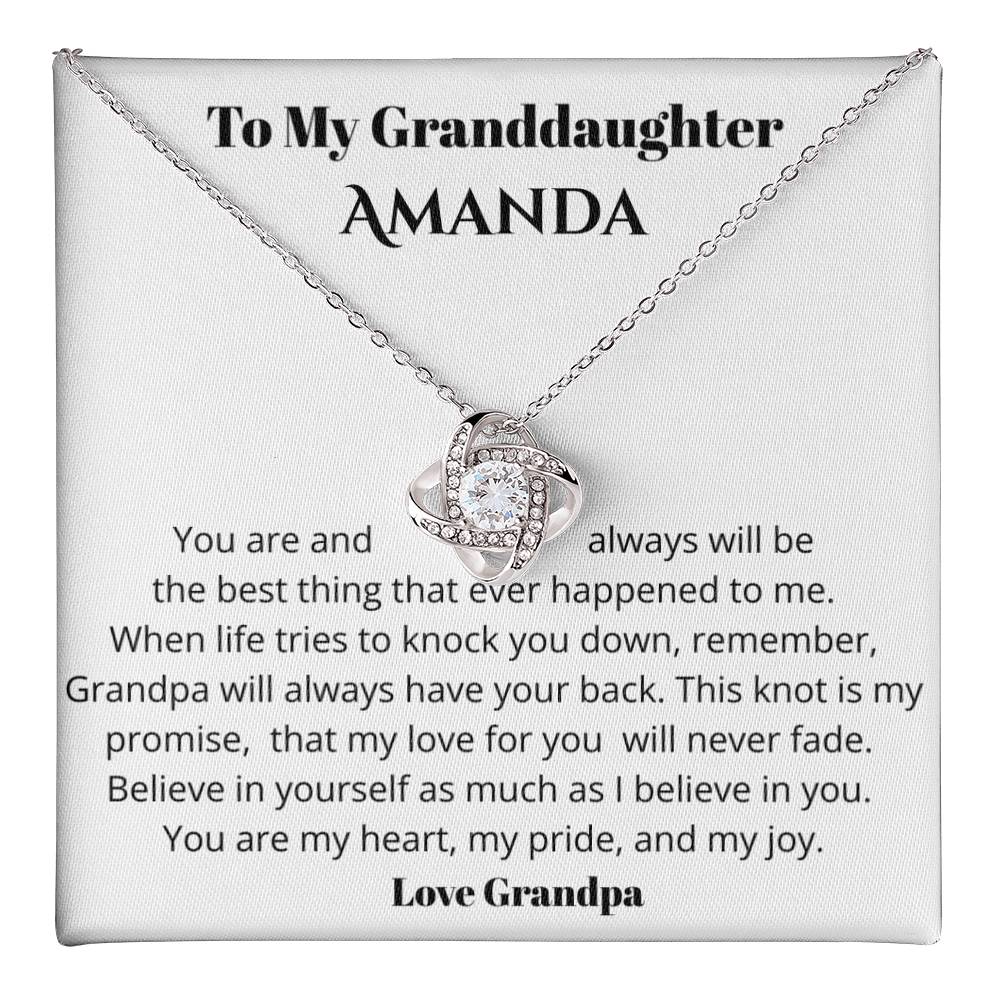 Personalized Granddaughter Love Knot Necklace – “Believe in Yourself” Gift from Grandpa