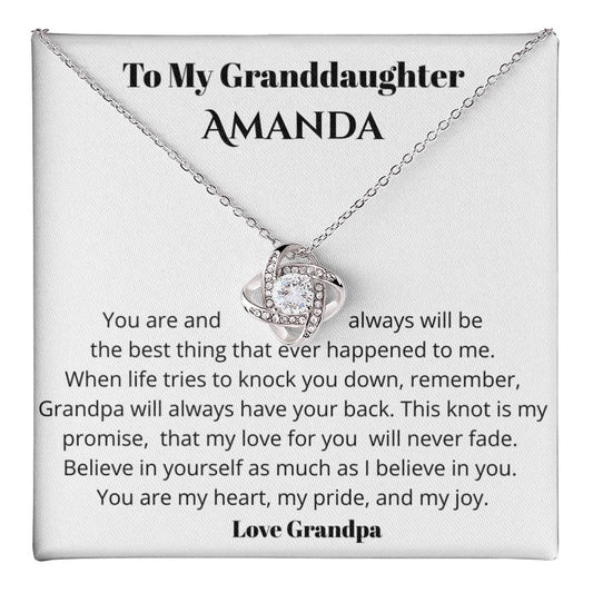 Personalized Granddaughter Love Knot Necklace – “Believe in Yourself” Gift from Grandpa