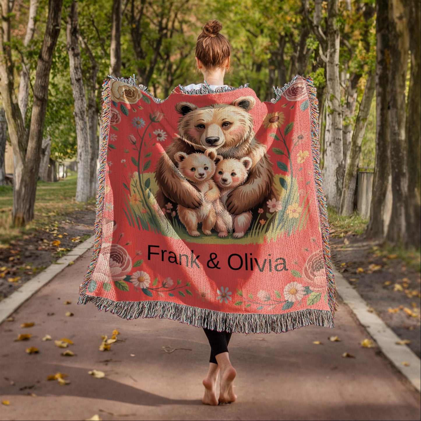 Personalized Mama Bear Heirloom Artwork Woven Blanket (Portrait)