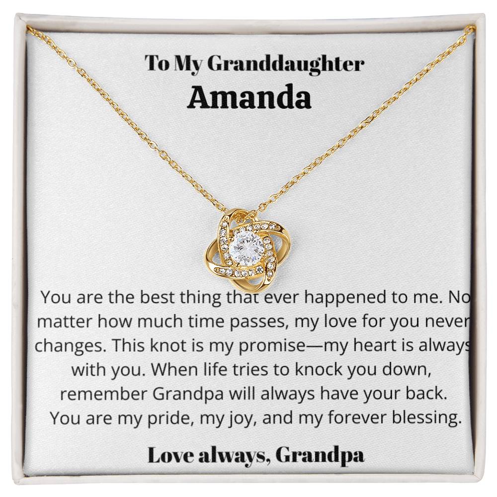 Personalized Granddaughter Love Knot Necklace – “You Are My Pride, My Joy, My Forever Blessing” from Grandpa