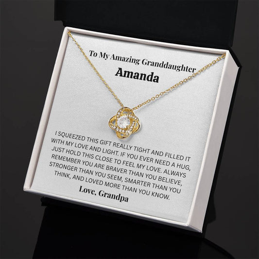 Personalized Granddaughter Love Knot Necklace – “Filled With My Love and Light” Gift from Grandpa
