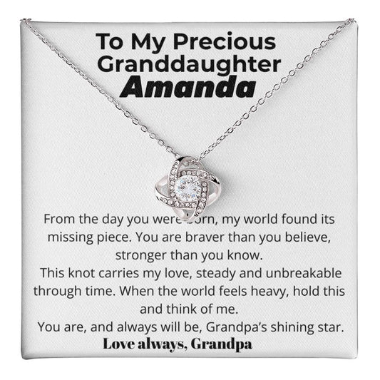 Personalized Granddaughter Love Knot Necklace – “You Are Grandpa’s Shining Star” Gift from Grandpa