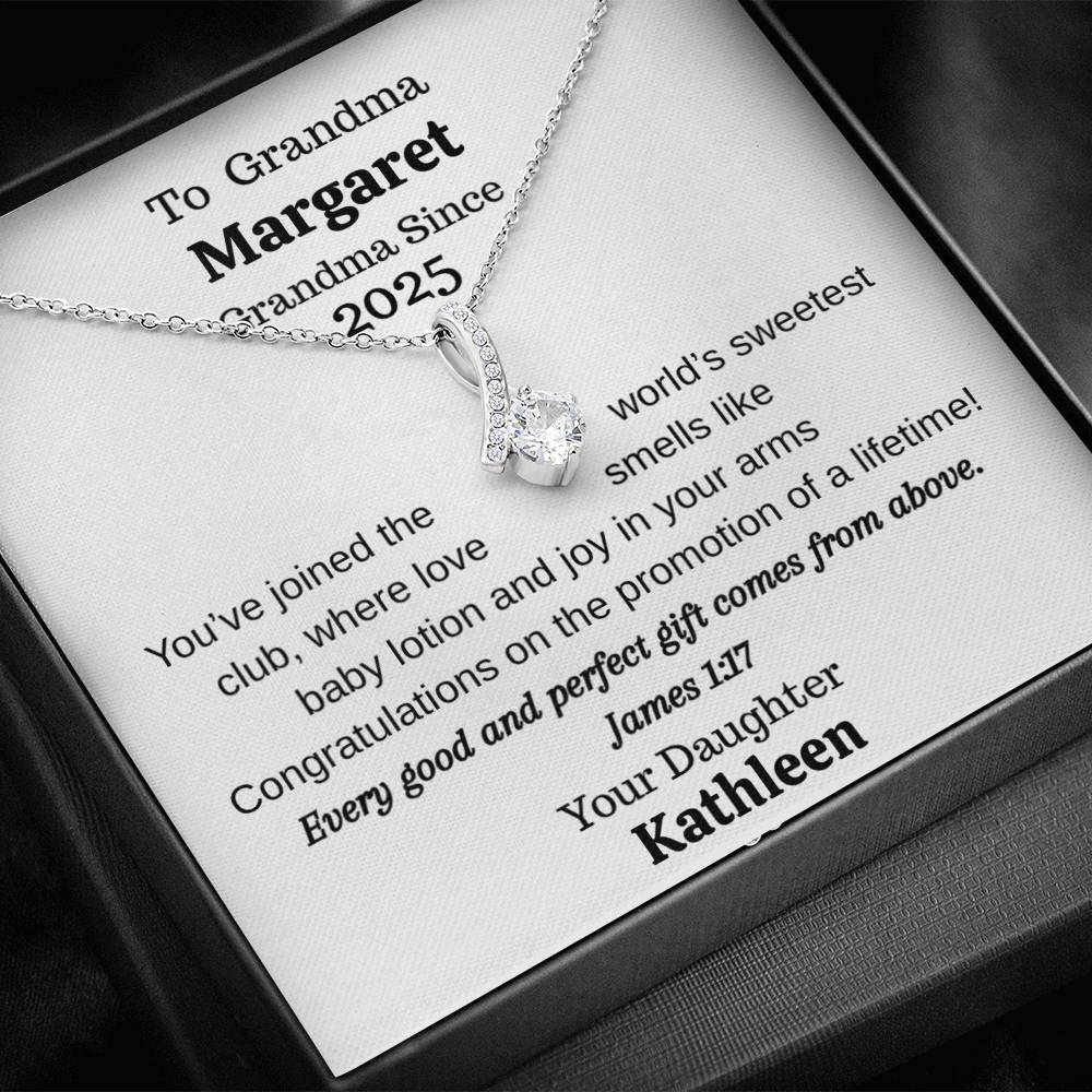 Promoted to Grandma 2025 Personalized Necklace – Custom Names & Faith Message