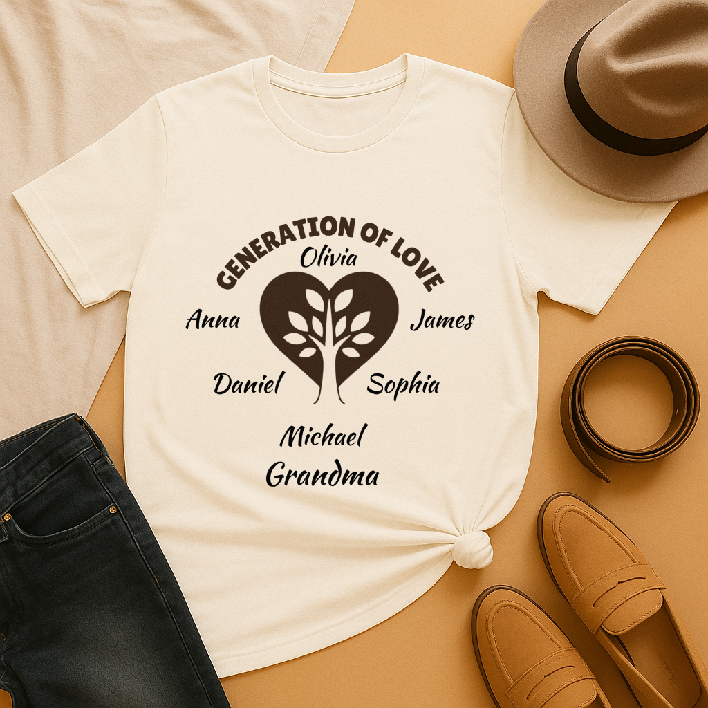 Generations of Love T-Shirt – Personalized Grandparent Tee with 1–6 Grandkids' Names
