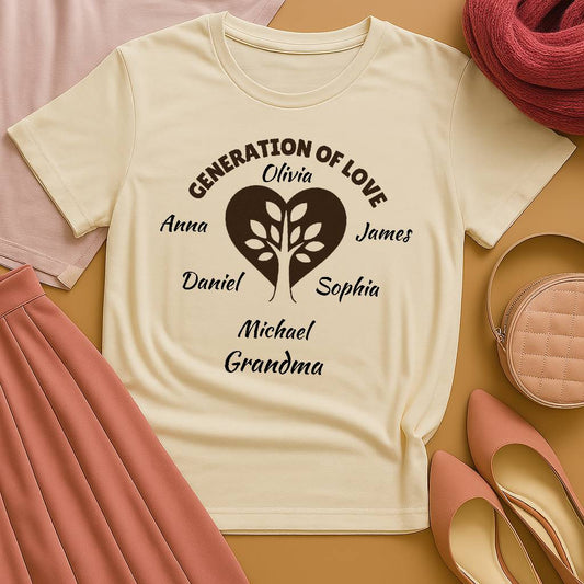 Generations of Love T-Shirt – Personalized Grandparent Tee with 1–6 Grandkids' Names