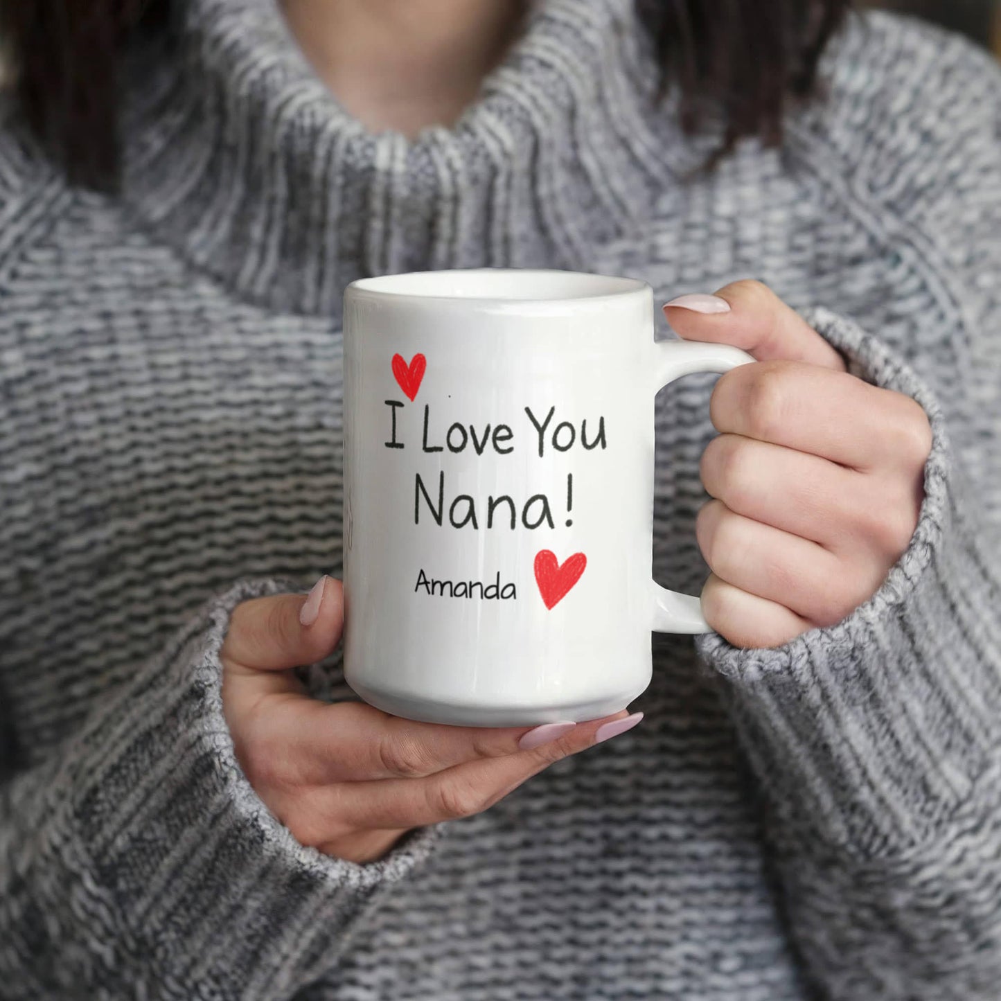 Personalized ‘I Love You Nana’ Mug – Grandkids’ Handwriting Style Gift for Grandma