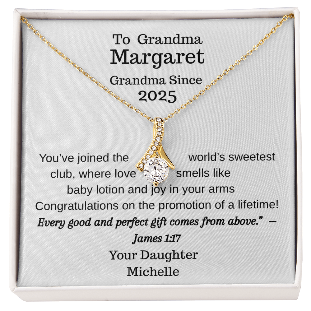Promoted to Grandma 2025 Personalized Necklace – Custom Names & Faith Message