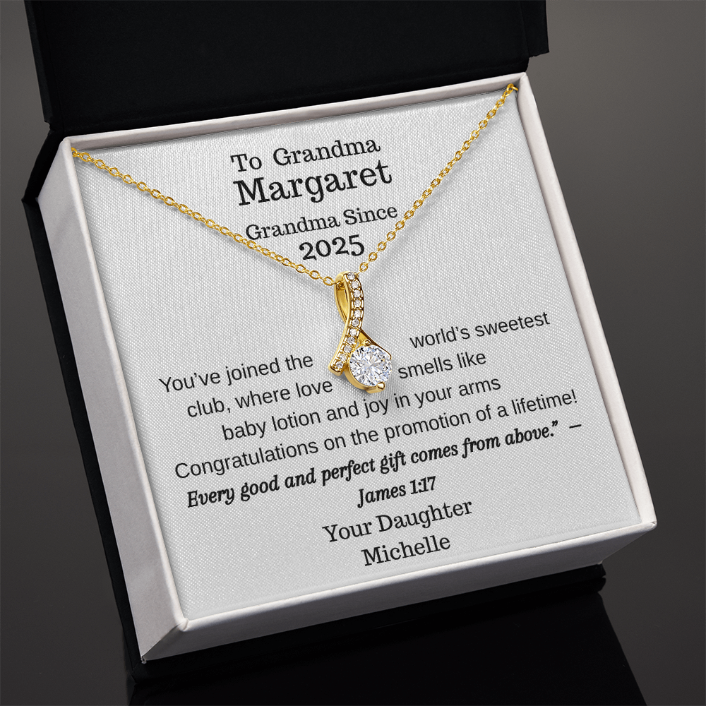 Promoted to Grandma 2025 Personalized Necklace – Custom Names & Faith Message