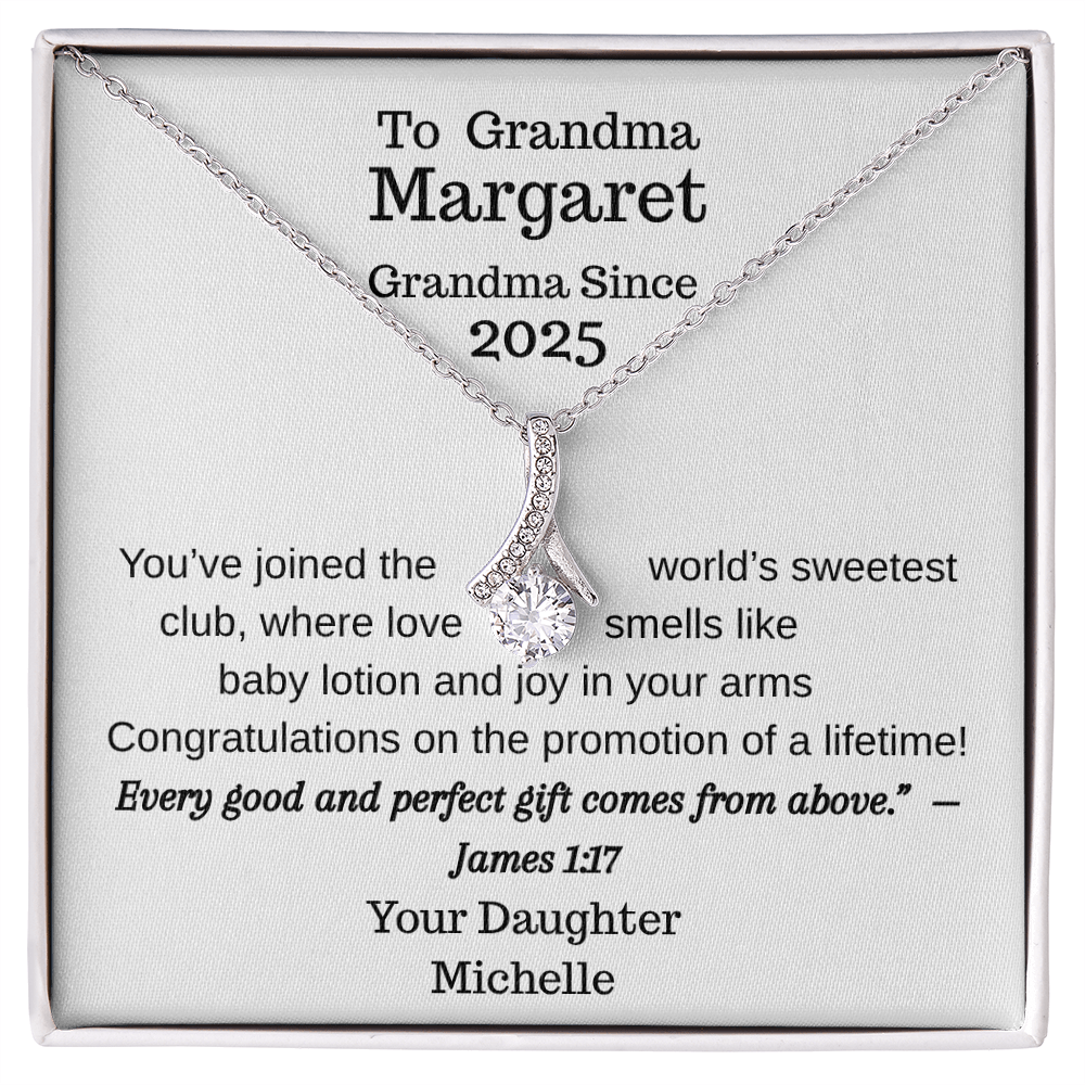 Promoted to Grandma 2025 Personalized Necklace – Custom Names & Faith Message
