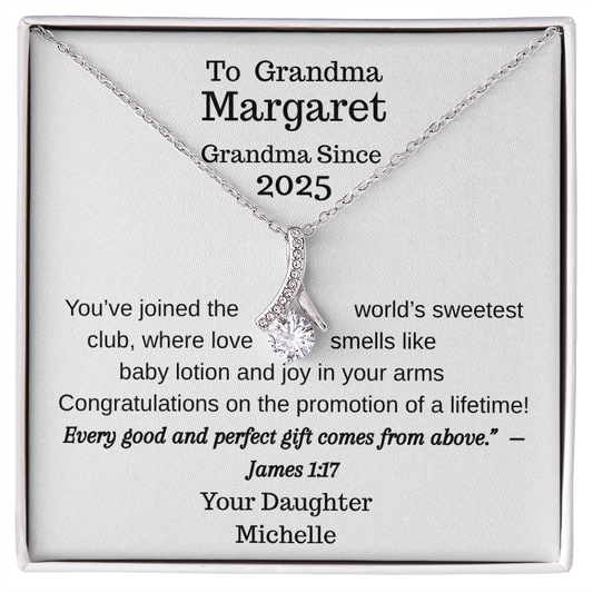Promoted to Grandma 2025 Personalized Necklace – Custom Names & Faith Message