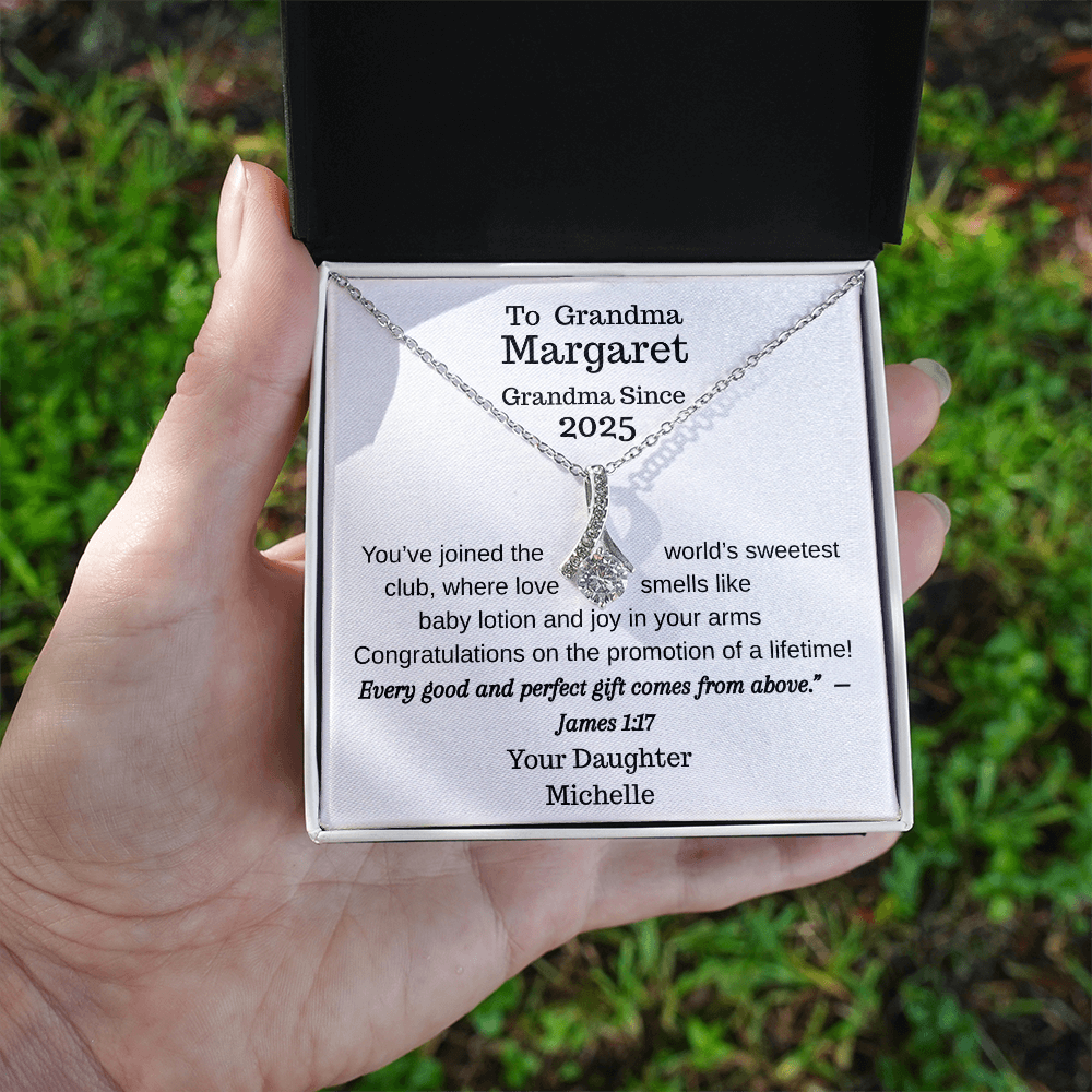 Promoted to Grandma 2025 Personalized Necklace – Custom Names & Faith Message
