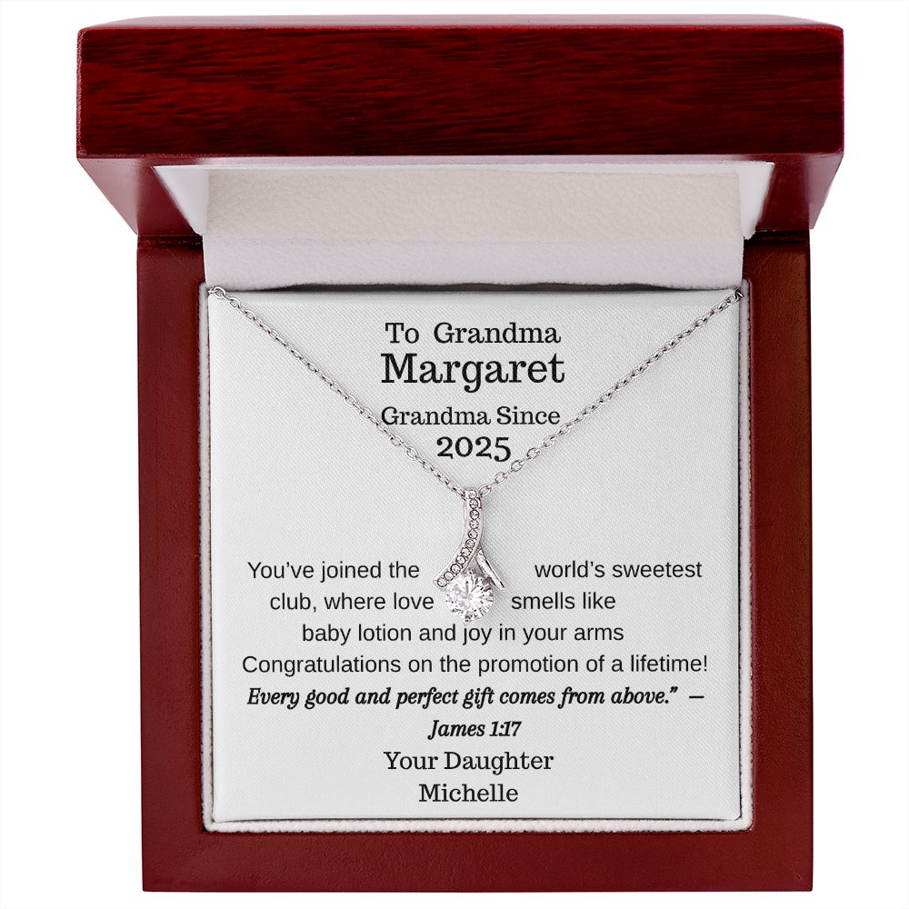Promoted to Grandma 2025 Personalized Necklace – Custom Names & Faith Message