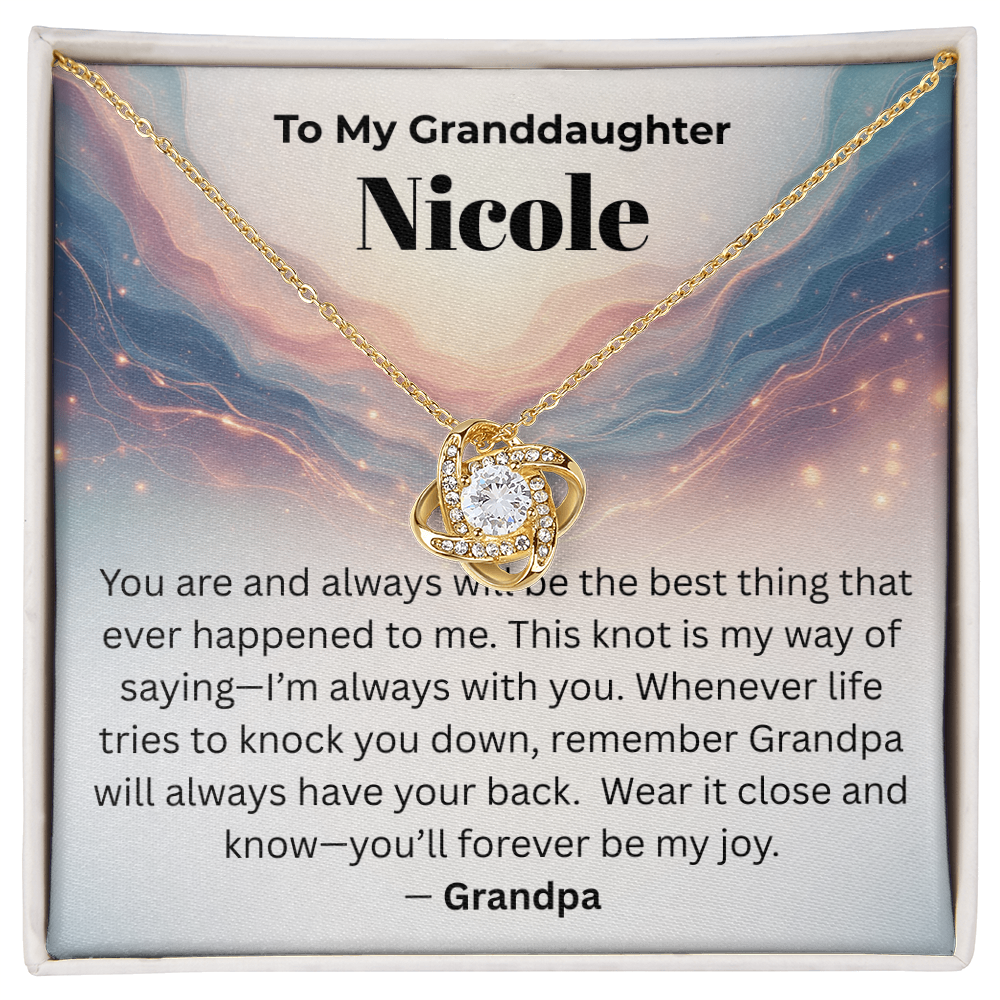 Personalized Granddaughter Love Knot Necklace – “You'll Forever Be My Joy” from Grandpa