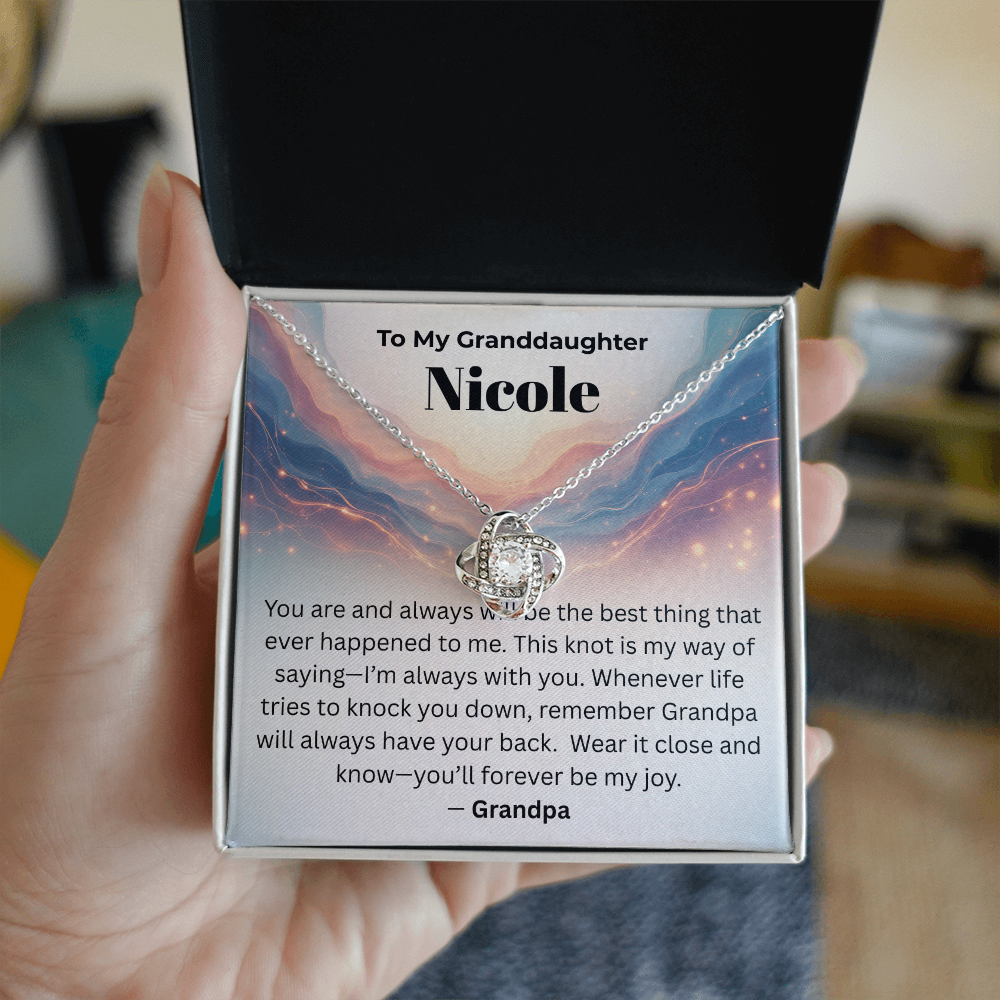 Personalized Granddaughter Love Knot Necklace – “You'll Forever Be My Joy” from Grandpa