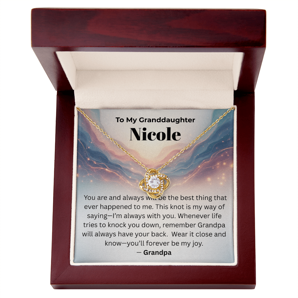 Personalized Granddaughter Love Knot Necklace – “You'll Forever Be My Joy” from Grandpa