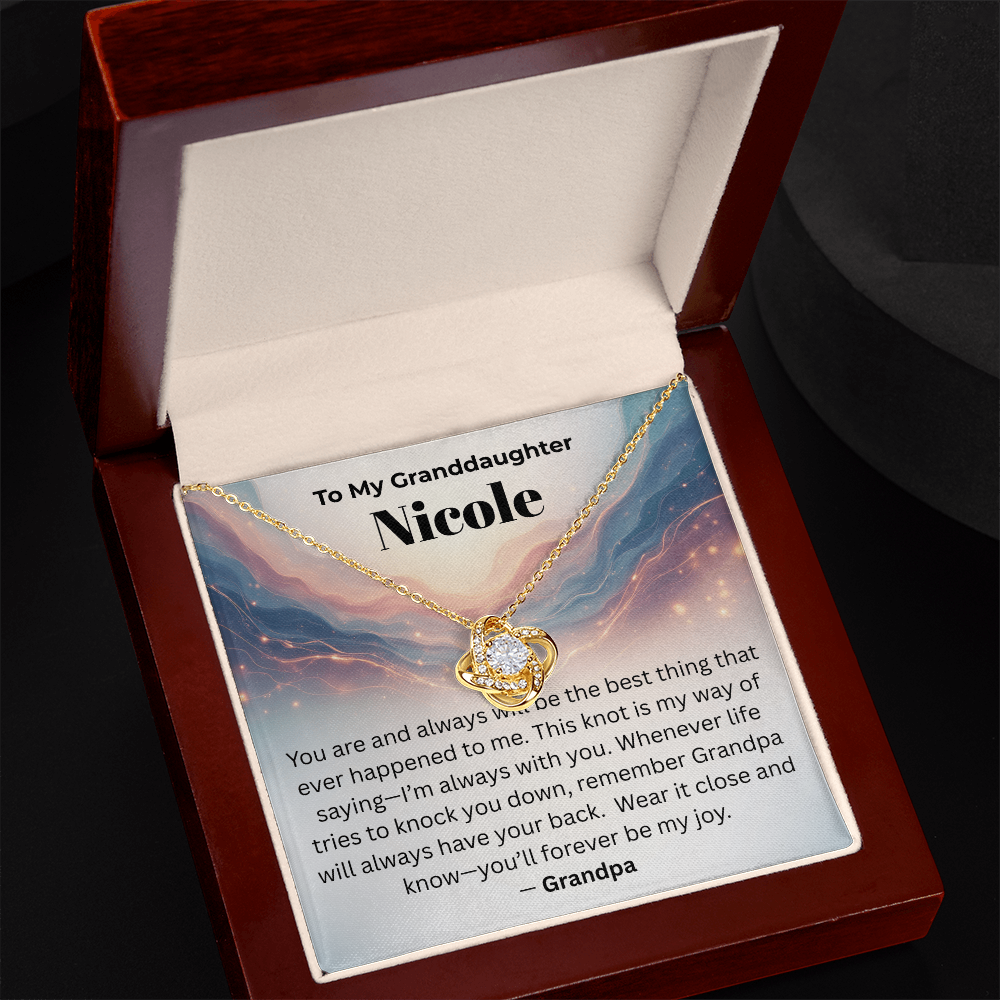 Personalized Granddaughter Love Knot Necklace – “You'll Forever Be My Joy” from Grandpa