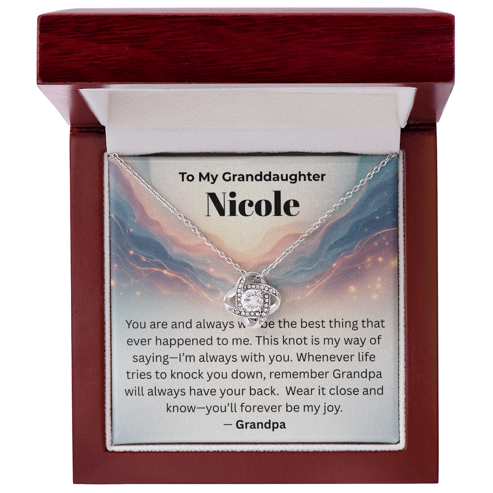 Personalized Granddaughter Love Knot Necklace – “You'll Forever Be My Joy” from Grandpa